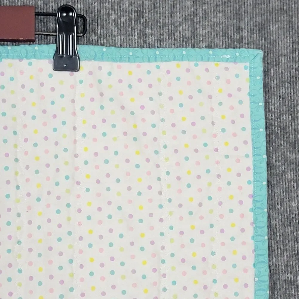 Handmade Quilt Crib Baby Lap Patchwork Blanket Pink Gray W/ Sheep Bunnies 28x24